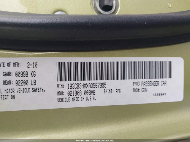 Aukcja sprzedaży 2010 Dodge Caliber Mainstreet, vin: 1B3CB3HAXAD567995, numer aukcji: 45216862