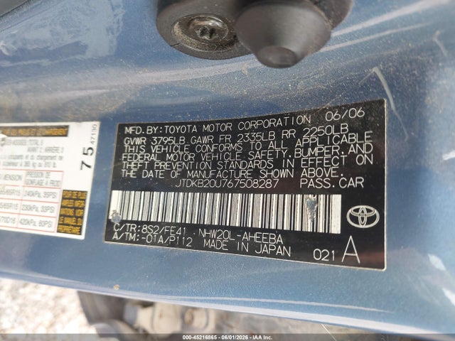 Aukcja sprzedaży 2006 Toyota Prius, vin: JTDKB20U767508287, numer aukcji: 45216865