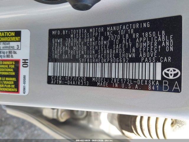 Toyota COROLLA SE 2019 5YFBURHE0KP906692 Image 9