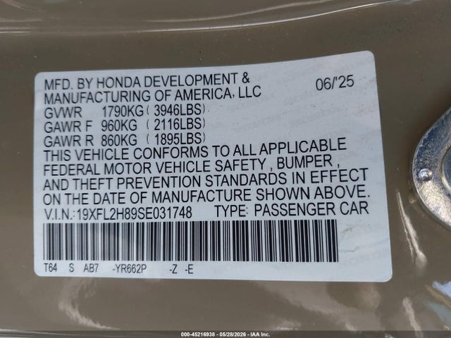 19XFL2H89SE031748 Honda Civic Sedan Sport