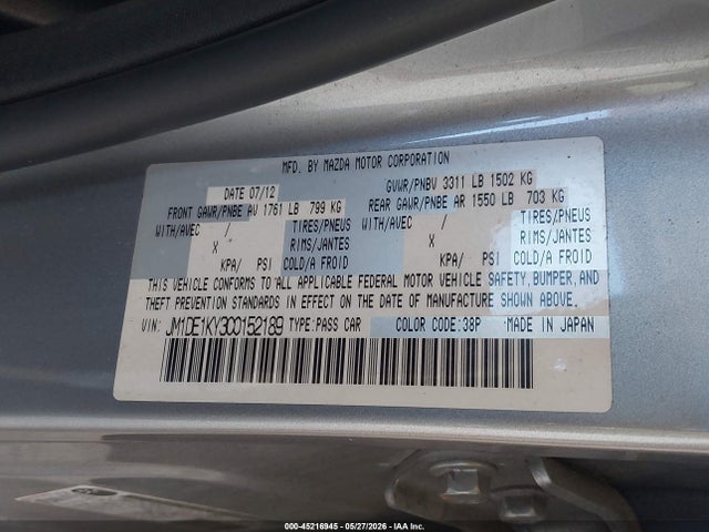 Aukcja sprzedaży 2012 Mazda Mazda2 Sport, vin: JM1DE1KY3C0152189, numer aukcji: 45216945