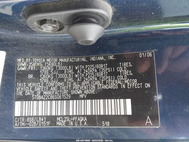 Aukcja sprzedaży 2006 Toyota Sienna Xle, vin: 5TDBA22C86S061529, numer aukcji: 45216969