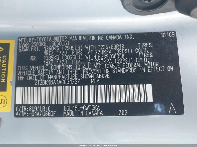 Aukcja sprzedaży 2010 Lexus Rx 350, vin: 2T2BK1BA1AC031727, numer aukcji: 45216978