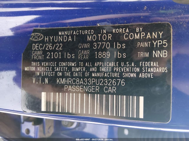 Продаж на аукціоні авто 2023 Hyundai Venue Limited, vin: KMHRC8A33PU232676, номер лоту: 45216997
