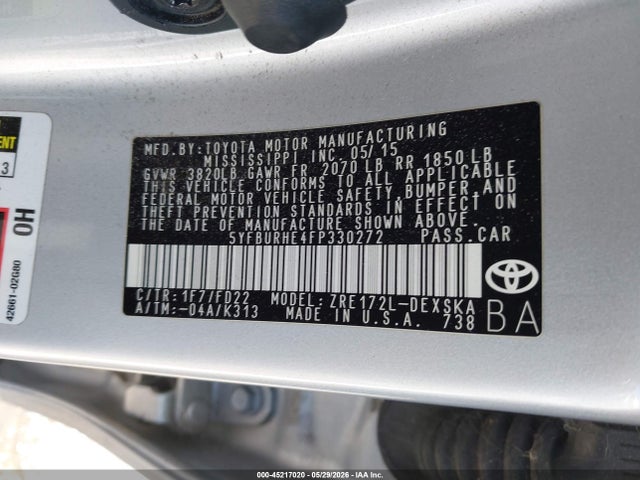 Aukcja sprzedaży 2015 Toyota Corolla S Plus, vin: 5YFBURHE4FP330272, numer aukcji: 45217020