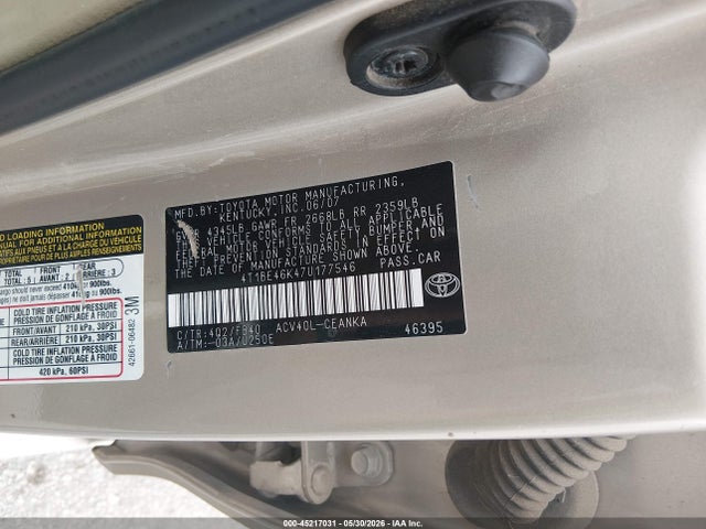 45217031 :رقم المزاد ، 4T1BE46K47U177546 vin ، 2007 Toyota Camry Le مزاد بيع