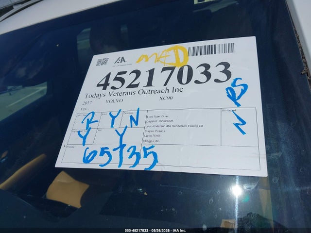2017 Volvo Xc90 T6 Momentum მანქანა იყიდება აუქციონზე, vin: YV4A22PK8H1168554, აუქციონის ნომერი: 45217033
