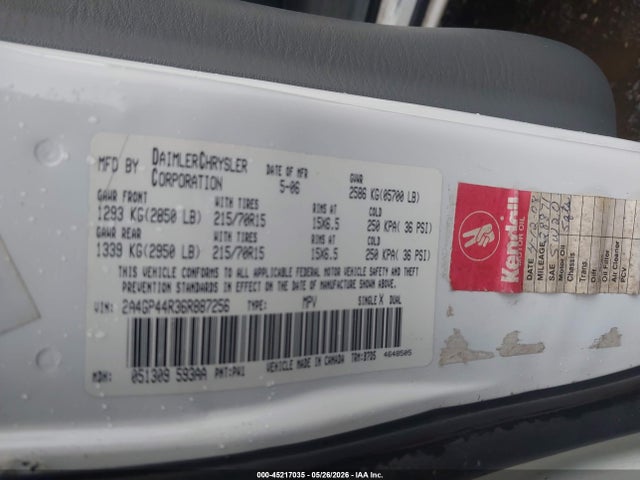 Aukcja sprzedaży 2006 Chrysler Town & Country Lx, vin: 2A4GP44R36R887256, numer aukcji: 45217035