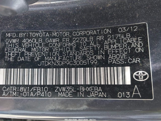 Продаж на аукціоні авто 2012 Toyota Prius Plug-in, vin: JTDKN3DP9C3005199, номер лоту: 45217036