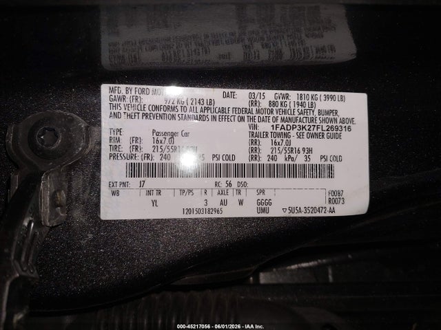 1FADP3K27FL269316 Ford FOCUS SE