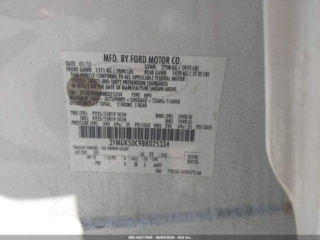 Продажа на аукционе авто 2011 Ford Flex Limited, vin: 2FMGK5DC9BBD25334, номер лота: 45217060