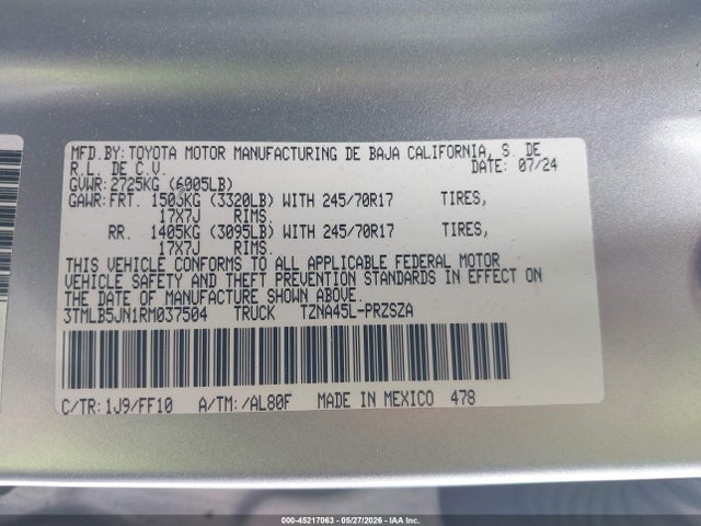 Toyota Tacoma Sr5 2024 3TMLB5JN1RM037504 Image 9