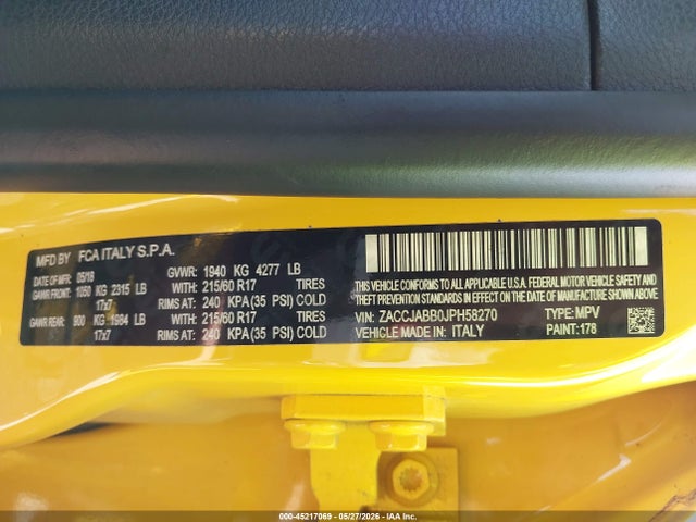 ZACCJABB0JPH58270 Jeep Renegade Latitude Fwd