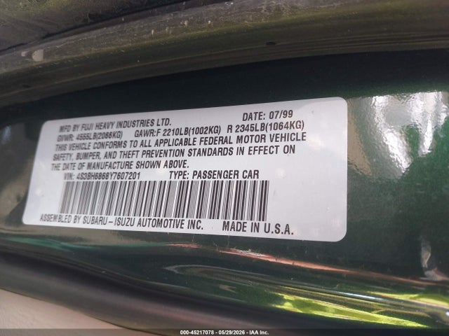 Aukcja sprzedaży 2000 Subaru Outback Limited, vin: 4S3BH6868Y7607201, numer aukcji: 45217078