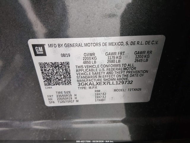 45217086 :رقم المزاد ، 3GKALXEX7LL129732 vin ، 2020 Gmc Terrain Awd Denali مزاد بيع