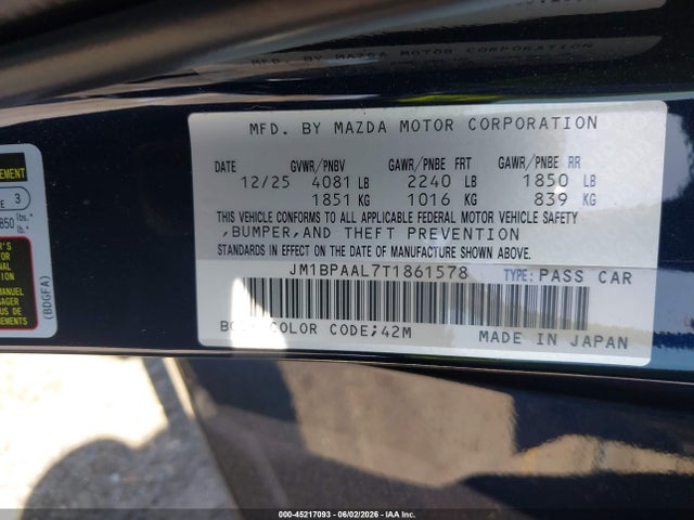 45217093 :رقم المزاد ، JM1BPAAL7T1861578 vin ، 2026 Mazda Mazda3 2.5 S مزاد بيع
