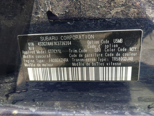 Auction sale of the 2019 Subaru Impreza 2.0i, vin: 4S3GTAA61K3736204, lot number: 45217097
