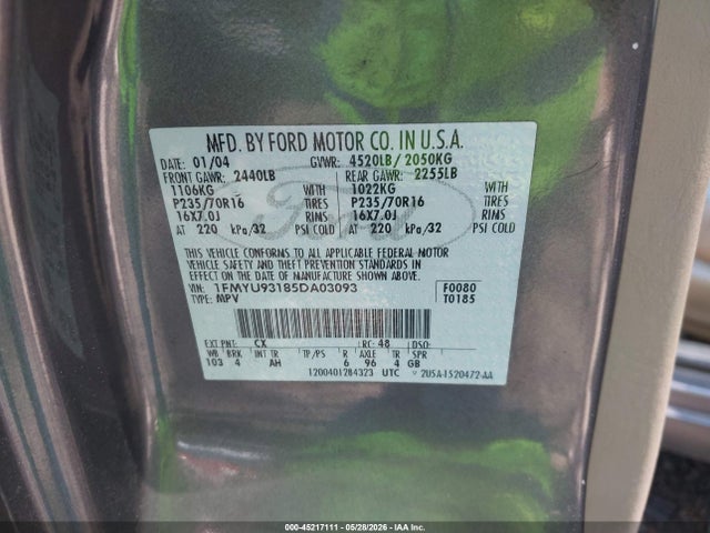 Продажа на аукционе авто 2005 Ford Escape Xlt, vin: 1FMYU93185DA03093, номер лота: 45217111