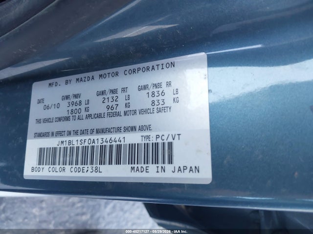 45217127 :رقم المزاد ، JM1BL1SF0A1346441 vin ، 2010 Mazda Mazda3 I Sport/i Sv/i Touring مزاد بيع