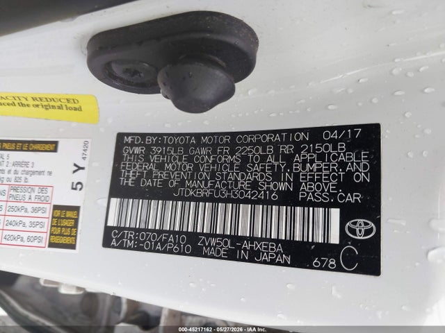 Aukcja sprzedaży 2017 Toyota Prius Two, vin: JTDKBRFU3H3042416, numer aukcji: 45217162