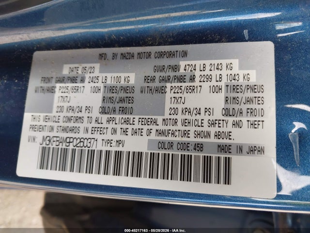 45217163 :رقم المزاد ، JM3KFBAM9P0260371 vin ، 2023 Mazda Cx-5 2.5 S مزاد بيع