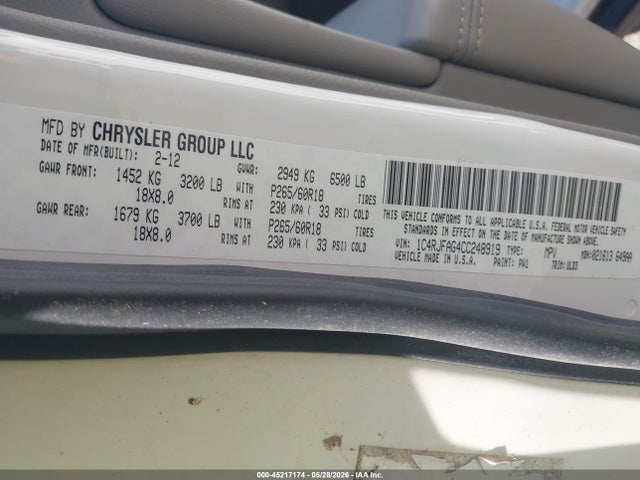 Aukcja sprzedaży 2012 Jeep Grand Cherokee Laredo, vin: 1C4RJFAG4CC248919, numer aukcji: 45217174