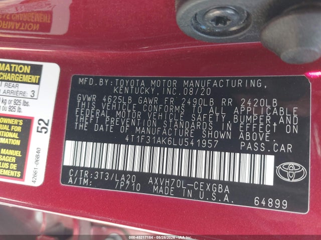 4T1F31AK6LU541957 Toyota Camry Xle Hybrid