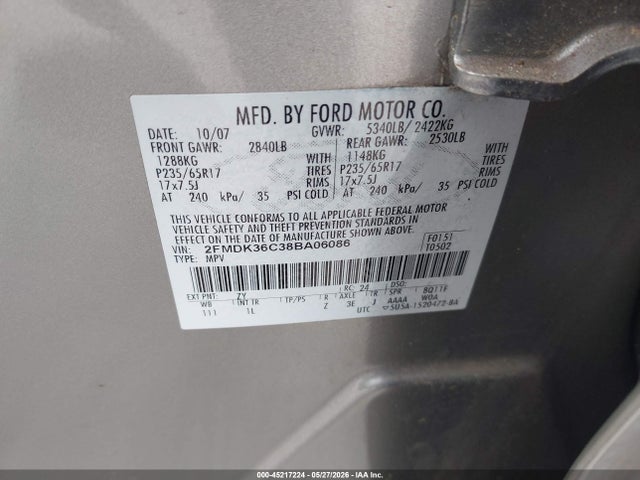 Продажа на аукционе авто 2008 Ford Edge Se, vin: 2FMDK36C38BA06086, номер лота: 45217224