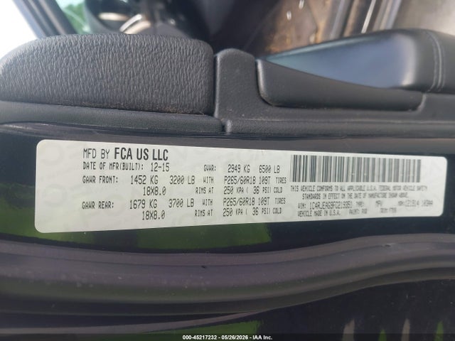 Aukcja sprzedaży 2015 Jeep Grand Cherokee Laredo, vin: 1C4RJEAG9FC219351, numer aukcji: 45217232