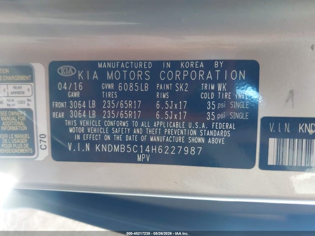 KIA SEDONA LX 2017 KNDMB5C14H6227987 Image 9