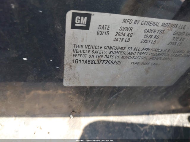 Aukcja sprzedaży 2015 Chevrolet Malibu 1fl, vin: 1G11A5SL3FF269209, numer aukcji: 45217249