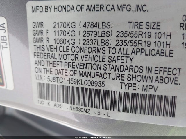 Aukcja sprzedaży 2019 Acura Rdx Technology Package, vin: 5J8TC1H59KL008935, numer aukcji: 45217281