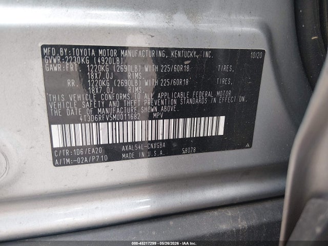 2021 Toyota Rav4 Hybrid Limited მანქანა იყიდება აუქციონზე, vin: 4T3D6RFV5MU011682, აუქციონის ნომერი: 45217299