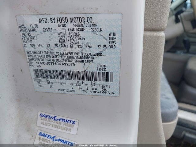 Продажа на аукционе авто 2009 Ford Escape Xlt, vin: 1FMCU03769KA92870, номер лота: 45217304