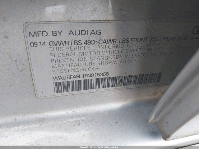 Продажа на аукционе авто 2015 Audi A4 2.0t Premium, vin: WAUBFAFL1FN015355, номер лота: 45217321