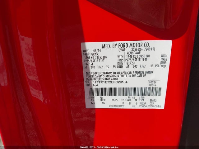 Aukcja sprzedaży 2014 Ford F-150 Xlt, vin: 1FTFX1ET2EFC29184, numer aukcji: 45217372
