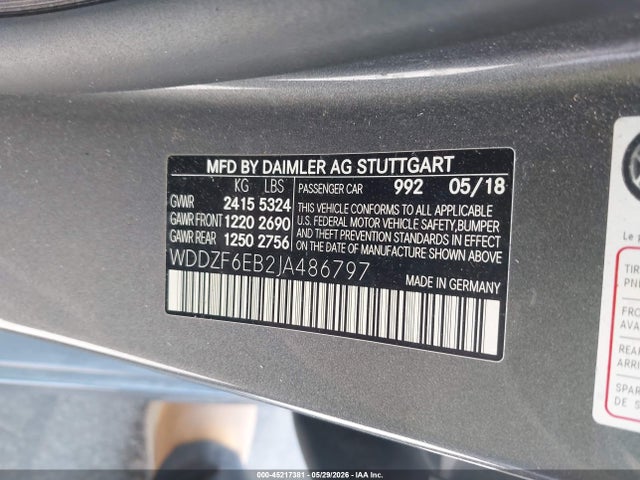 45217381 :رقم المزاد ، WDDZF6EB2JA486797 vin ، 2018 Mercedes-benz Amg E 43 4matic مزاد بيع