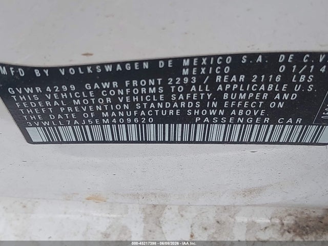2014 Volkswagen Jetta 2.0l Tdi მანქანა იყიდება აუქციონზე, vin: 3VWLL7AJ5EM409620, აუქციონის ნომერი: 45217398