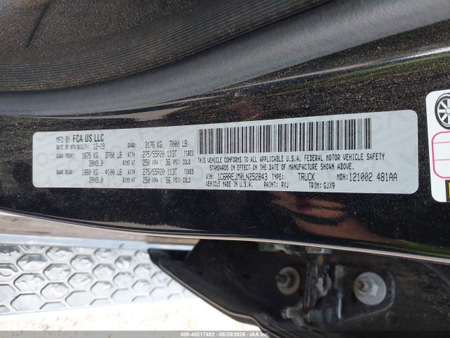 Продажа на аукционе авто 2020 Ram 1500 Laramie  4x2 5'7 Box, vin: 1C6RREJM0LN252843, номер лота: 45217482
