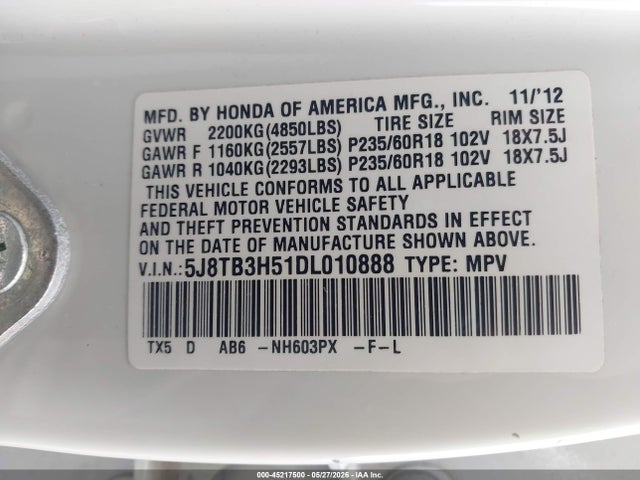 Aukcja sprzedaży 2013 Acura Rdx, vin: 5J8TB3H51DL010888, numer aukcji: 45217500