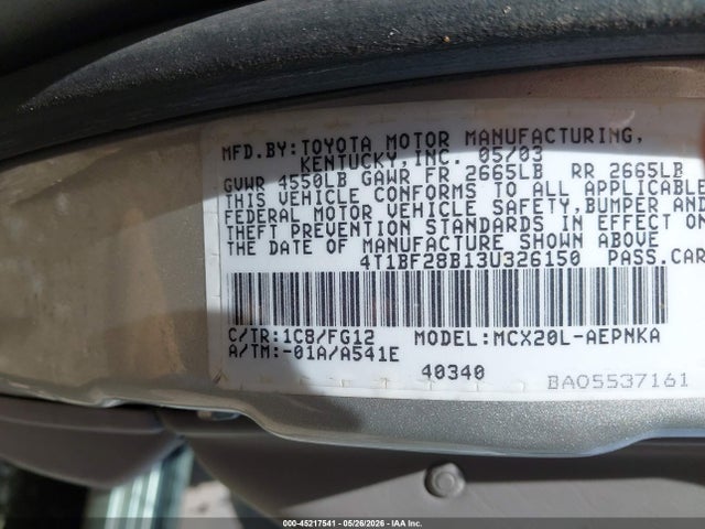 2003 Toyota Avalon Xl მანქანა იყიდება აუქციონზე, vin: 4T1BF28B13U326150, აუქციონის ნომერი: 45217541