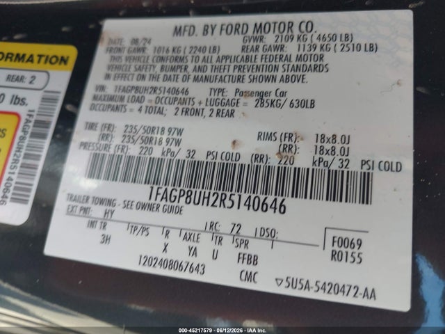 Aukcja sprzedaży 2024 Ford Mustang Ecoboost Premium, vin: 1FAGP8UH2R5140646, numer aukcji: 45217579