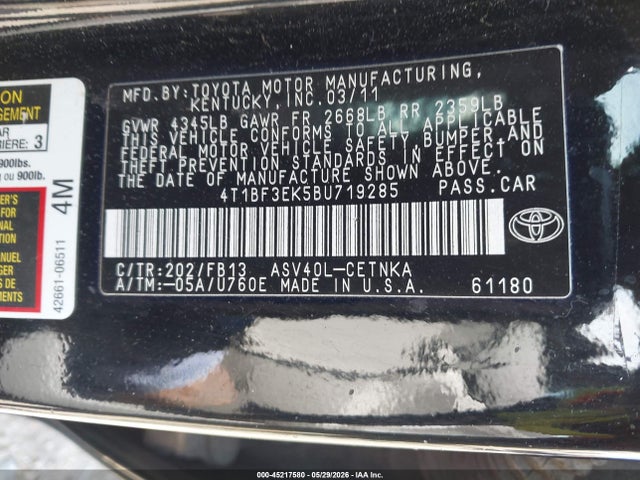Продаж на аукціоні авто 2011 Toyota Camry Le, vin: 4T1BF3EK5BU719285, номер лоту: 45217580