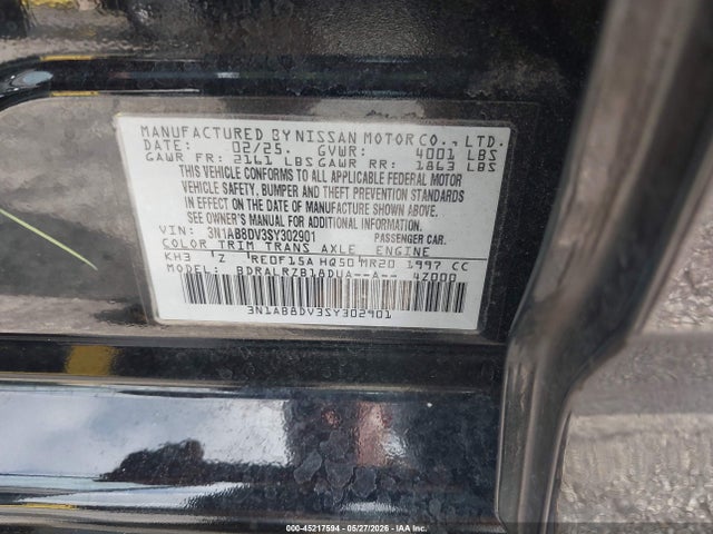 Aukcja sprzedaży 2025 Nissan Sentra Sr, vin: 3N1AB8DV3SY302901, numer aukcji: 45217594