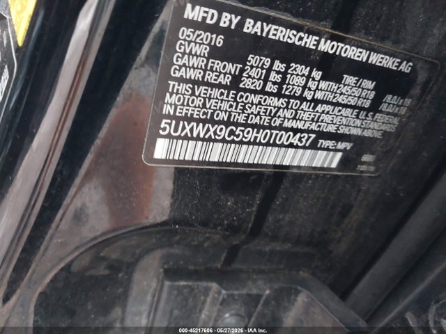 Aukcja sprzedaży 2017 Bmw X3 Xdrive28i, vin: 5UXWX9C59H0T00437, numer aukcji: 45217606