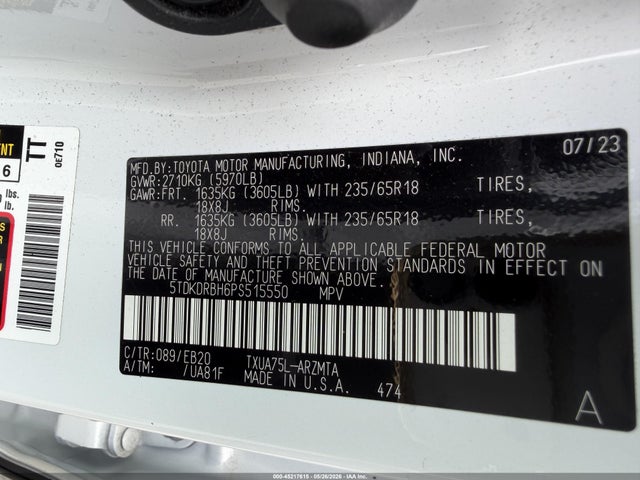 2023 Toyota Highlander Xle მანქანა იყიდება აუქციონზე, vin: 5TDKDRBH6PS515550, აუქციონის ნომერი: 45217615