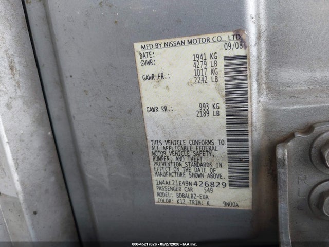 Aukcja sprzedaży 2009 Nissan Altima 2.5 S, vin: 1N4AL21E49N426829, numer aukcji: 45217626