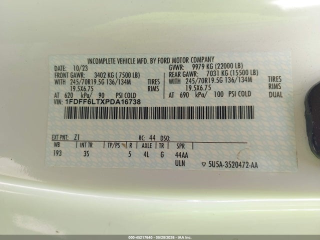 Aukcja sprzedaży 2023 Ford F-600 Chassis Xlt, vin: 1FDFF6LTXPDA16738, numer aukcji: 45217640