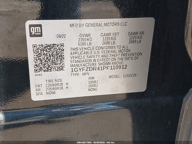 45217665 :رقم المزاد ، 1GYFZDR41PF110912 vin ، 2023 Cadillac Xt4 Awd Premium Luxury مزاد بيع