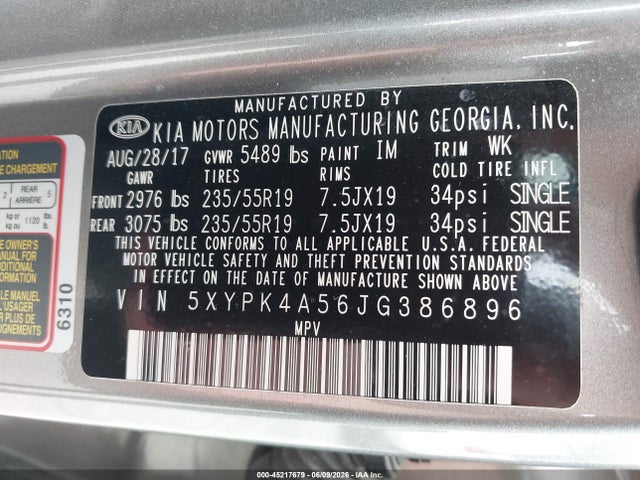 Продажа на аукционе авто 2018 Kia Sorento 3.3l Sxl, vin: 5XYPK4A56JG386896, номер лота: 45217679